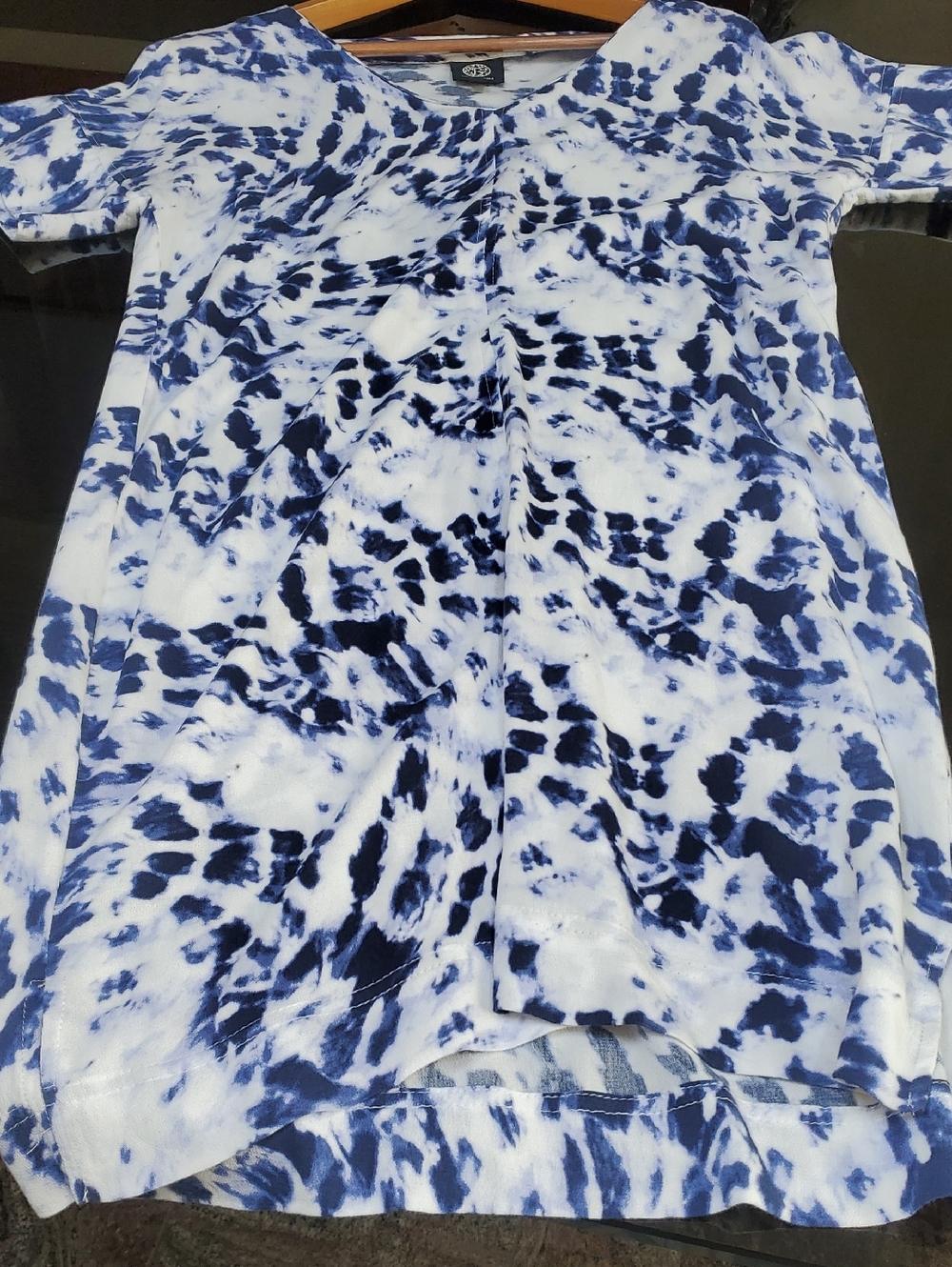 Bobeau Navy&White Tie-Dye V-Neck Top Dress Small Reg 100% Rayon